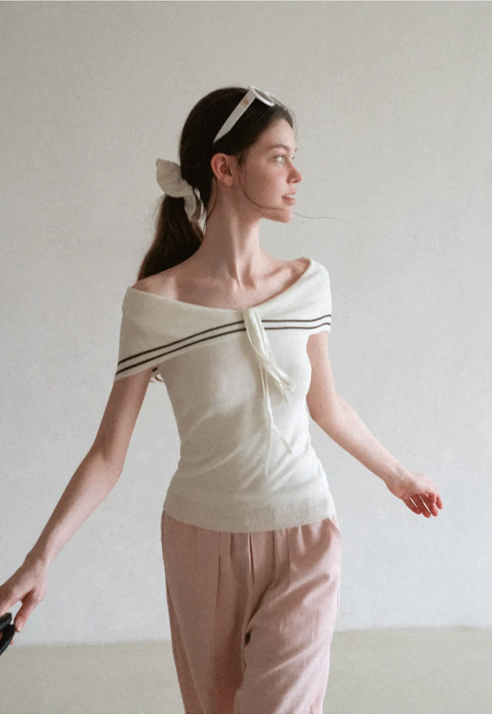 Off Shoulder Knot Detail Knit Sweater