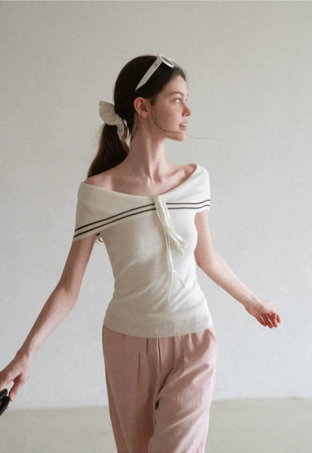 Off Shoulder Knot Detail Knit Sweater