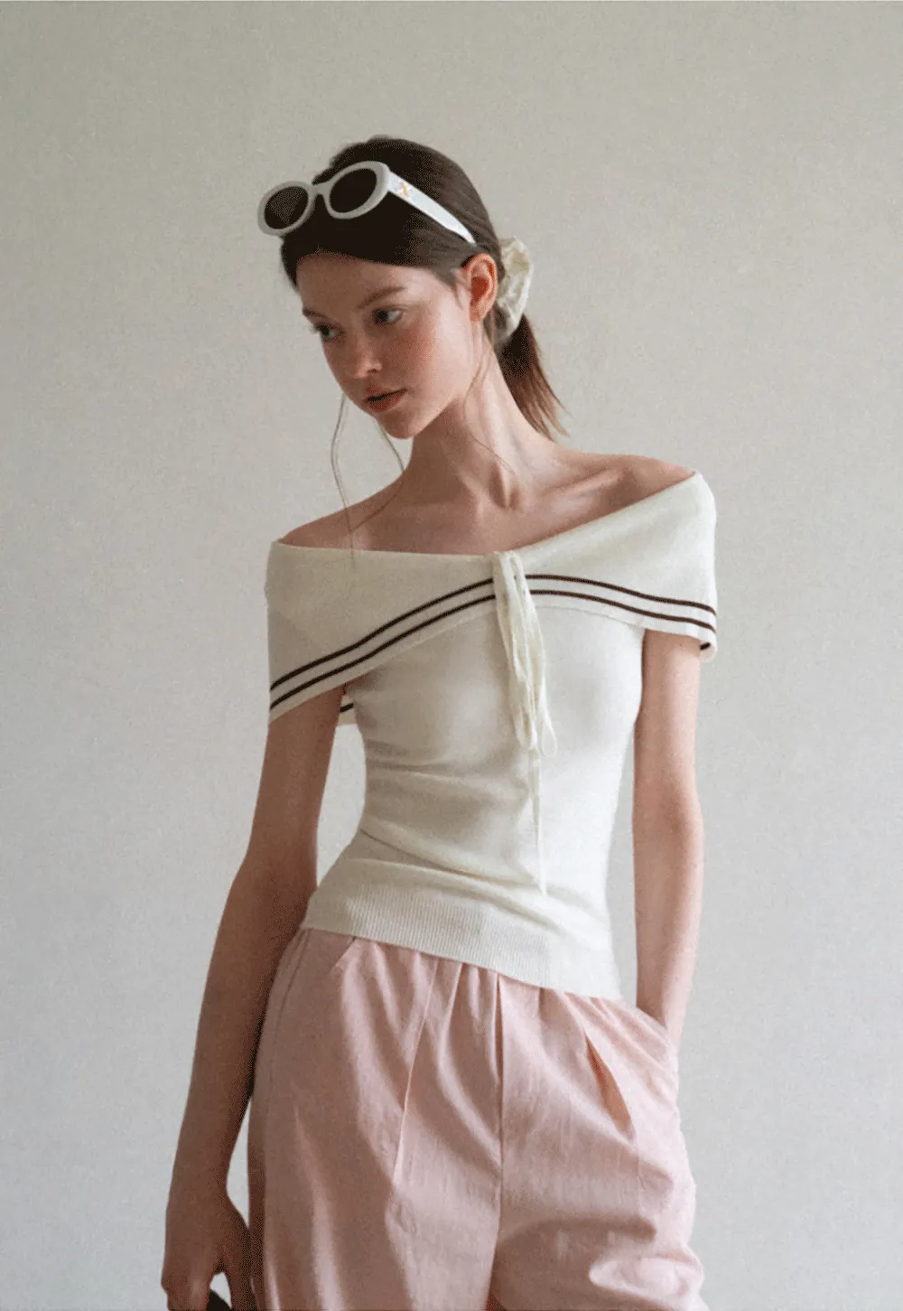 Off Shoulder Knot Detail Knit Sweater