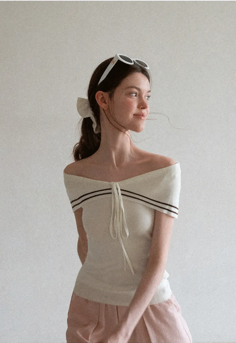 Off Shoulder Knot Detail Knit Sweater