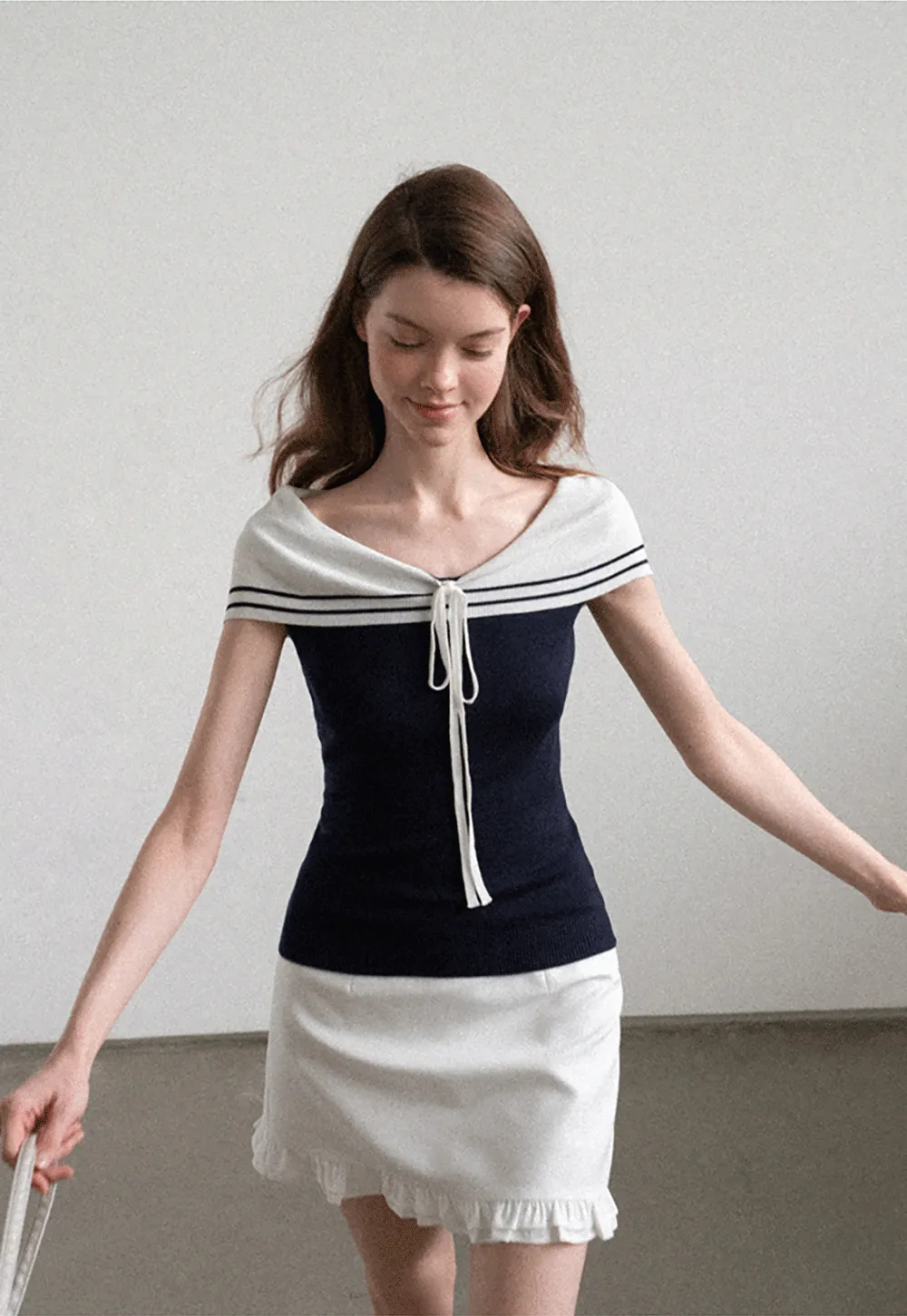 Off Shoulder Knot Detail Knit Sweater