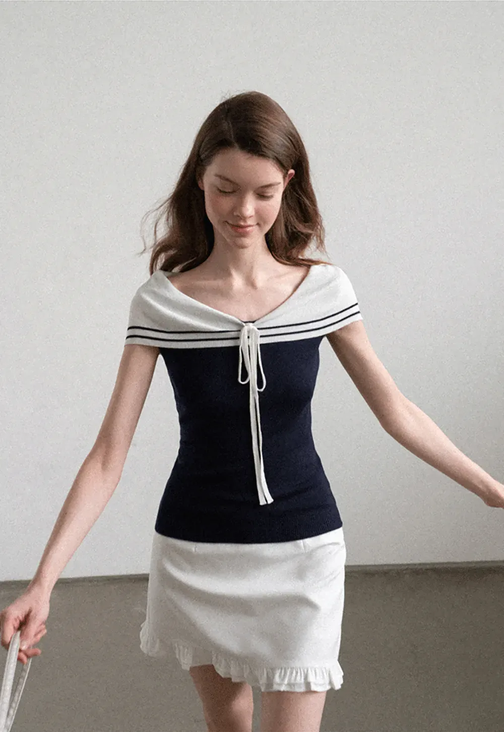 Off Shoulder Knot Detail Knit Sweater