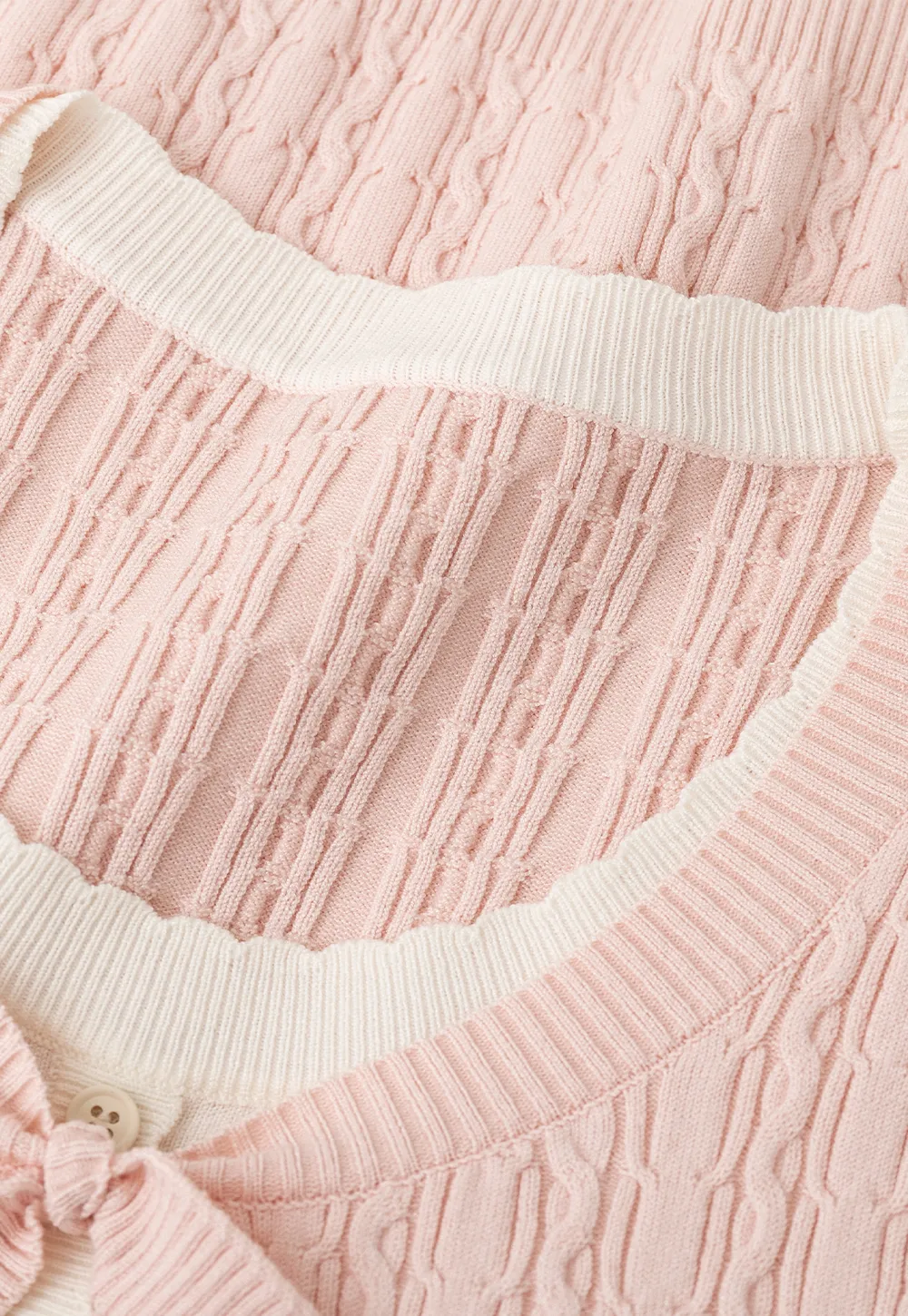 Cable Knit Short Sleeve Cardigan with Bow Detail