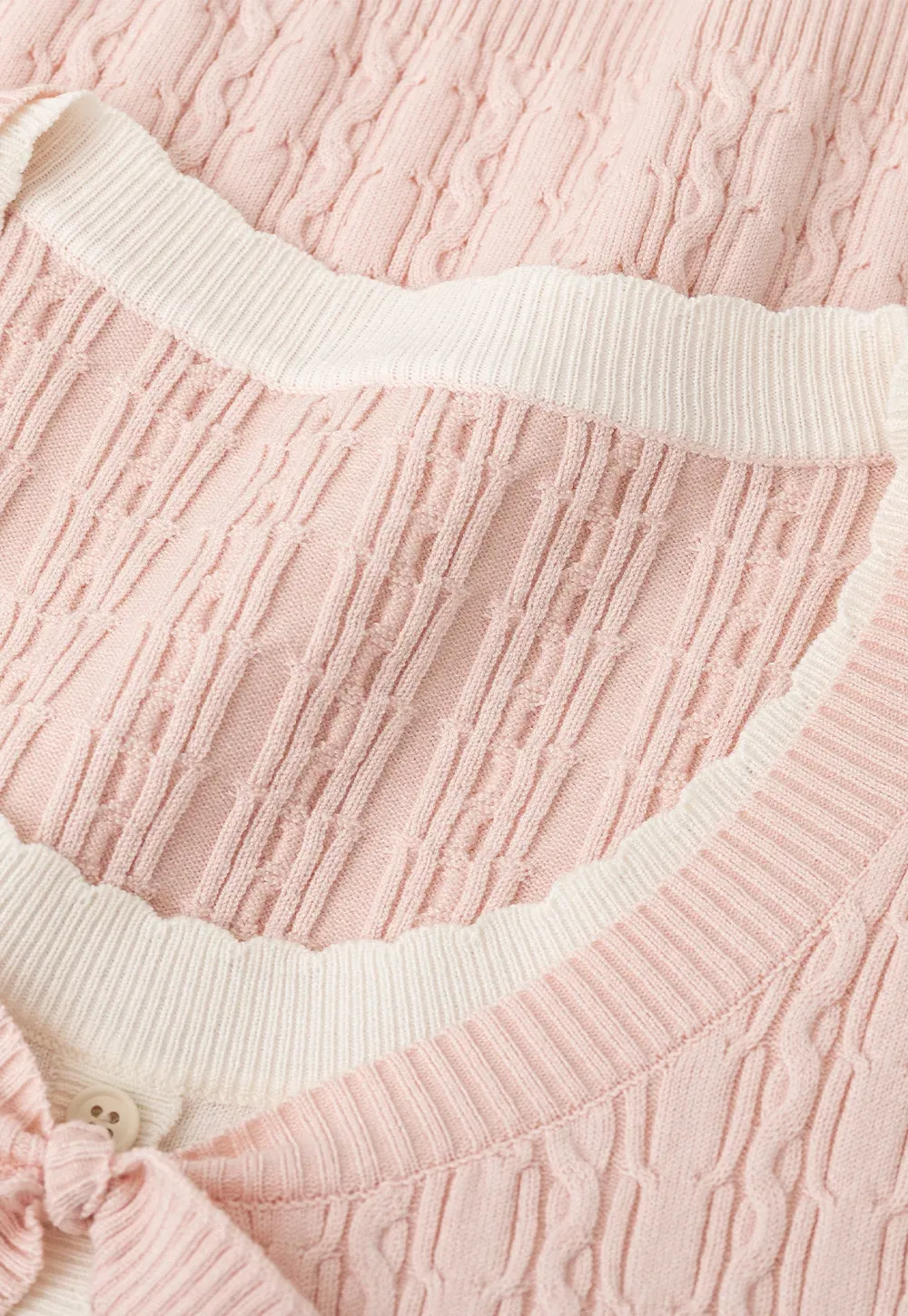 Cable Knit Short Sleeve Cardigan with Bow Detail