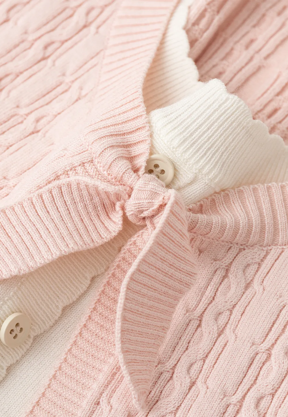 Cable Knit Short Sleeve Cardigan with Bow Detail