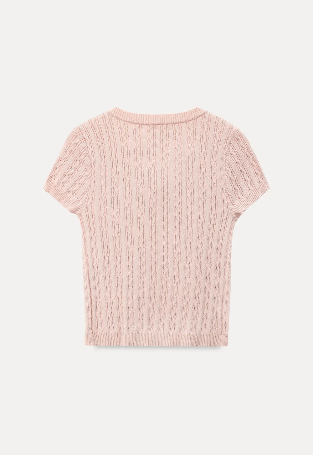 Cable Knit Short Sleeve Cardigan with Bow Detail