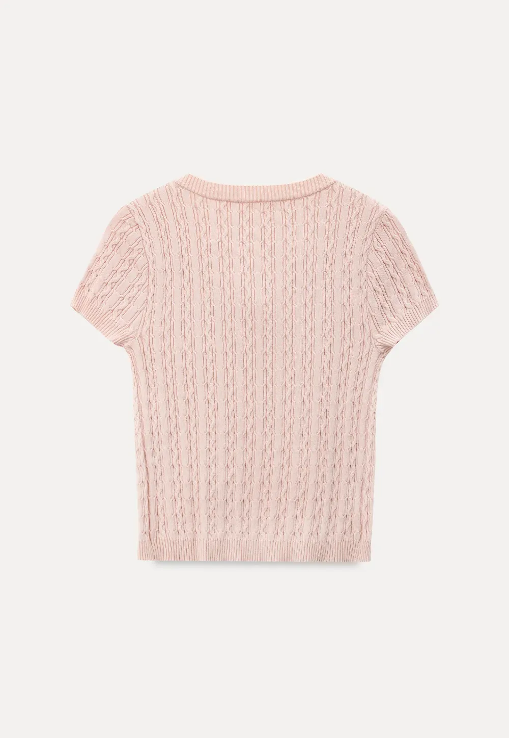 Cable Knit Short Sleeve Cardigan with Bow Detail