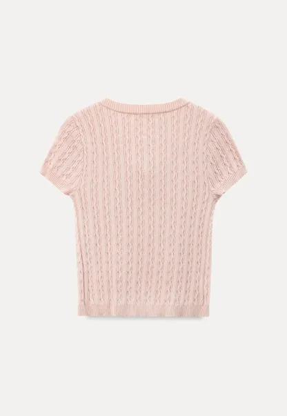 Cable Knit Short Sleeve Cardigan with Bow Detail