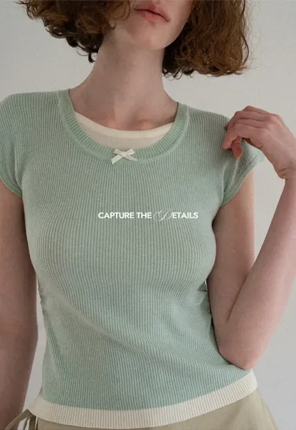 Contrast Trim Crew Neck Short Sleeve Knit Sweater