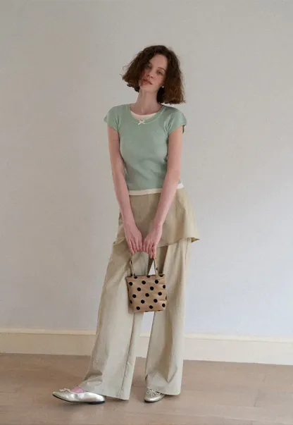 Contrast Trim Crew Neck Short Sleeve Knit Sweater