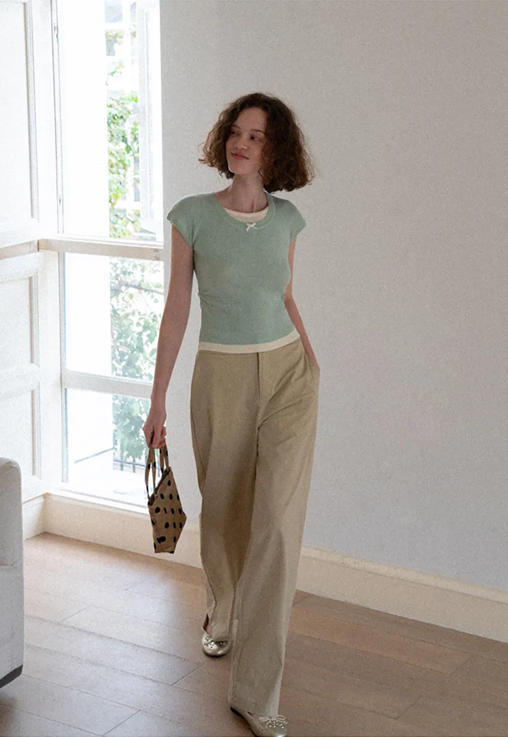 Contrast Trim Crew Neck Short Sleeve Knit Sweater