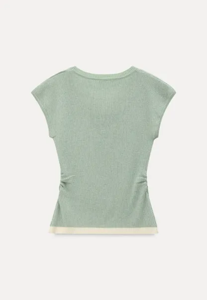 Contrast Trim Crew Neck Short Sleeve Knit Sweater