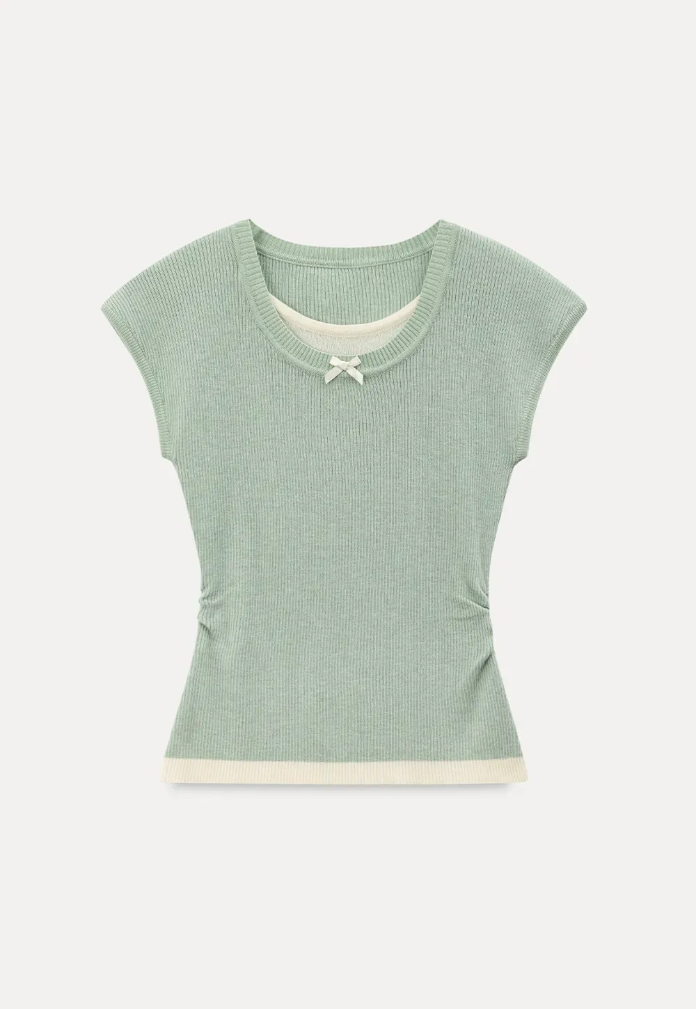 Contrast Trim Crew Neck Short Sleeve Knit Sweater