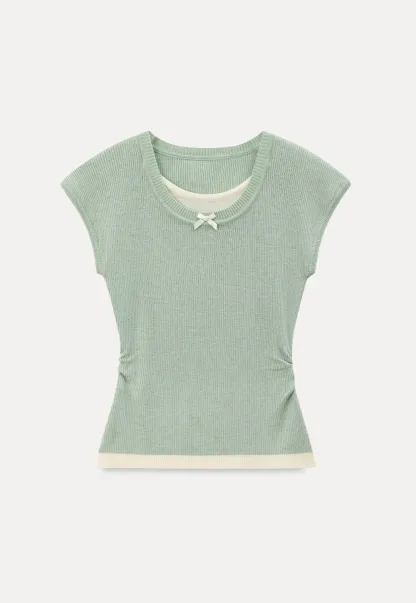 Contrast Trim Crew Neck Short Sleeve Knit Sweater