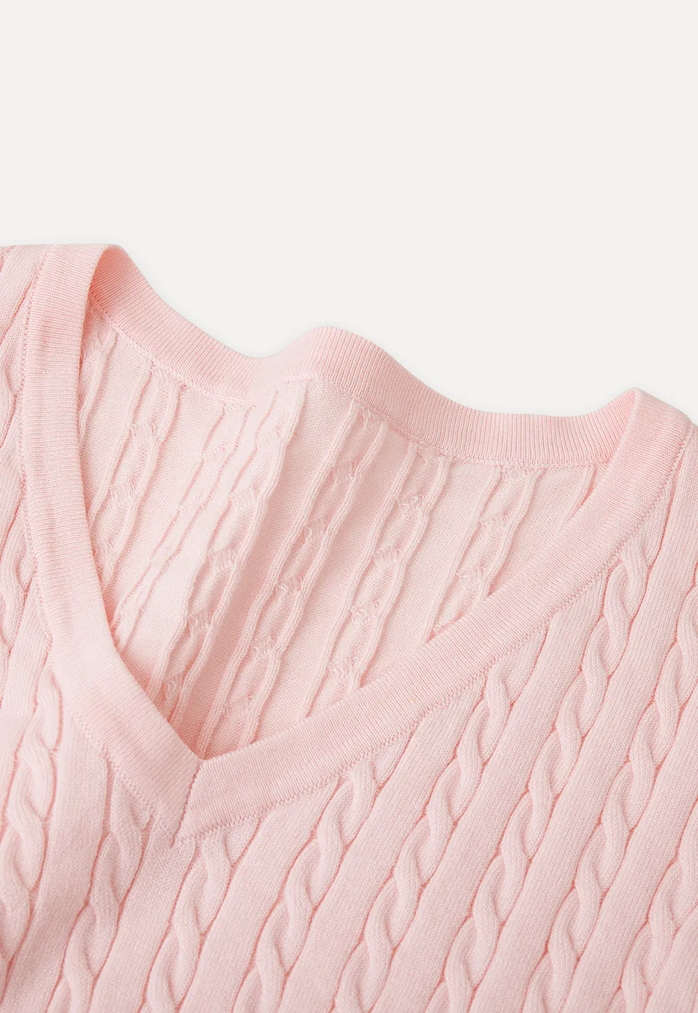 V Neck Cable Knit Short Sleeve Sweater