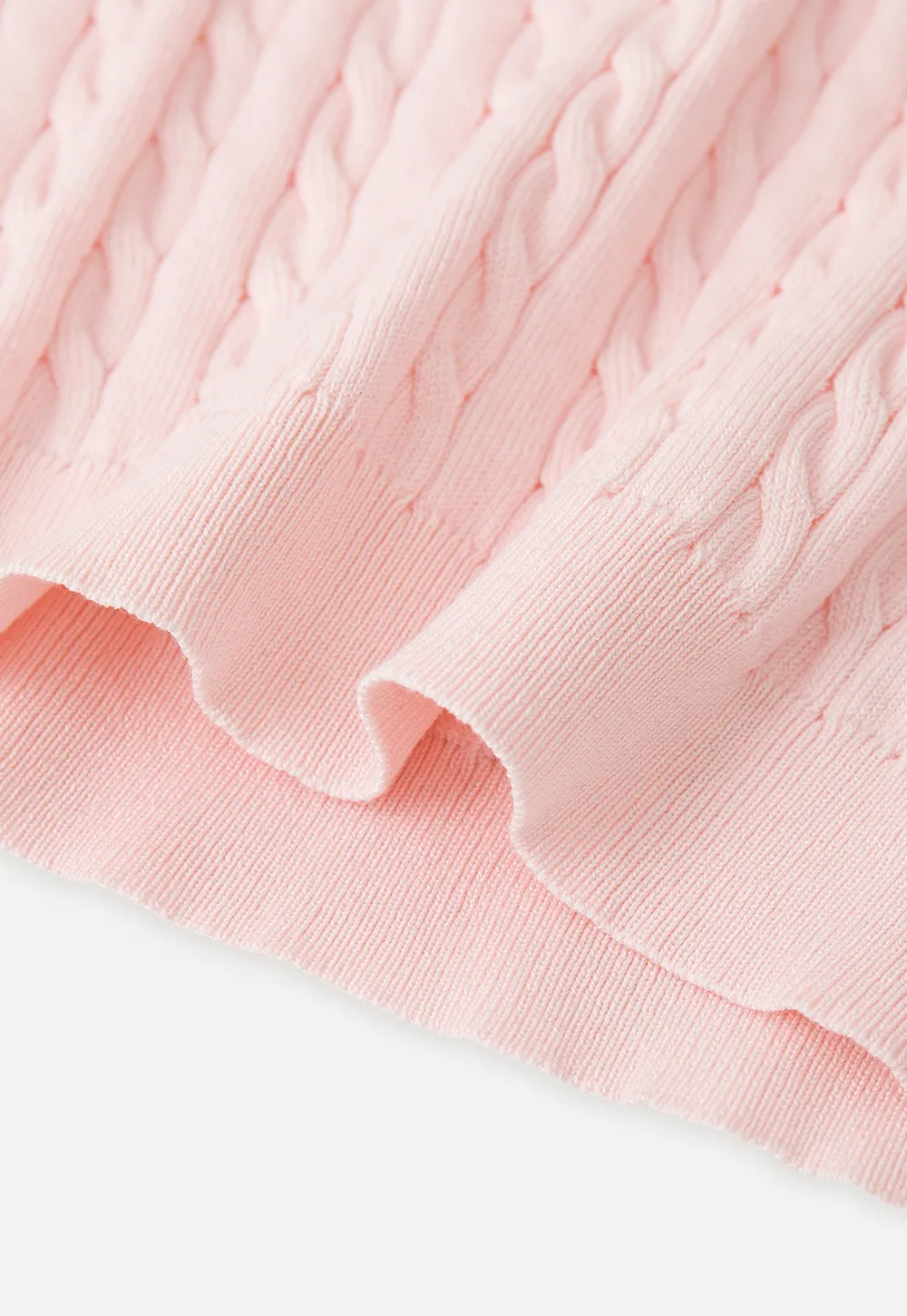 V Neck Cable Knit Short Sleeve Sweater