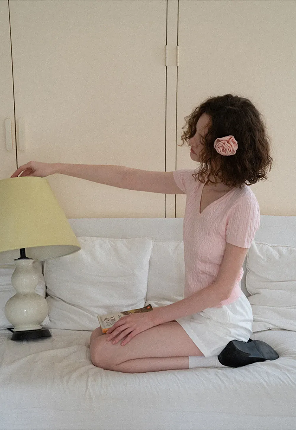 V Neck Cable Knit Short Sleeve Sweater