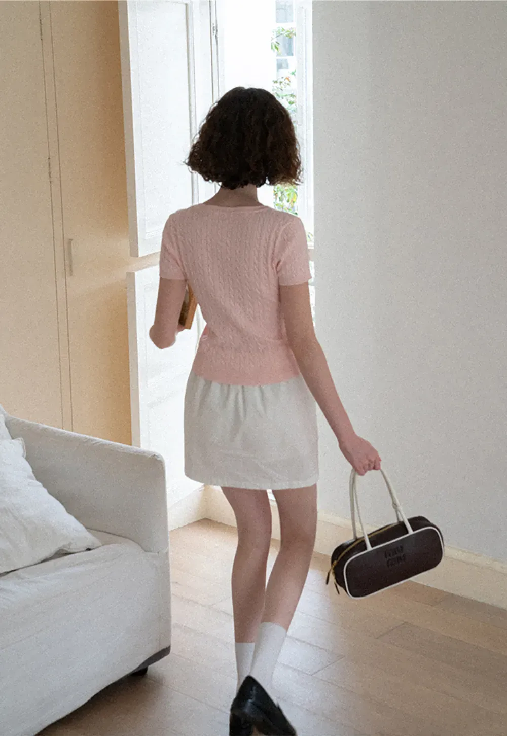 V Neck Cable Knit Short Sleeve Sweater