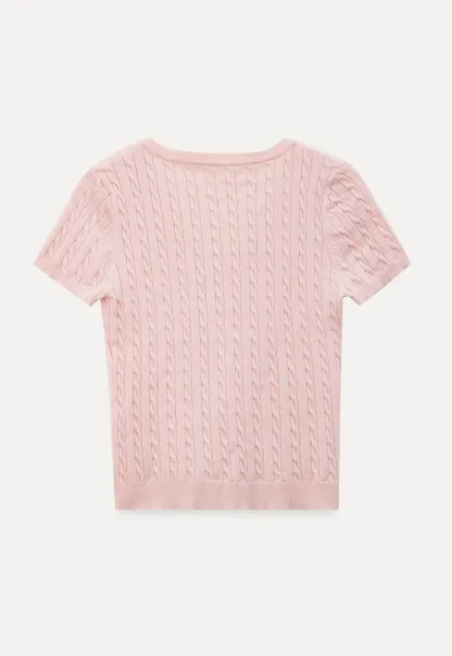 V Neck Cable Knit Short Sleeve Sweater