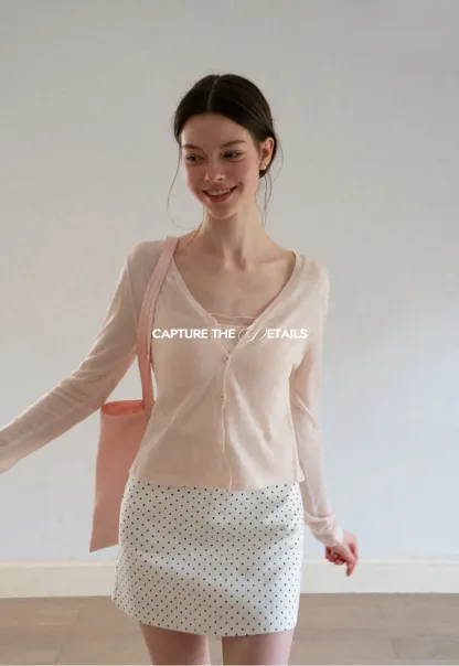 V Neck Button Front Knit Cardigan with Tank Top