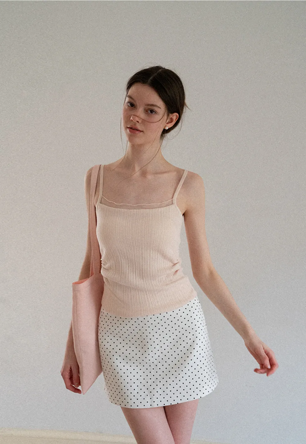 V Neck Button Front Knit Cardigan with Tank Top