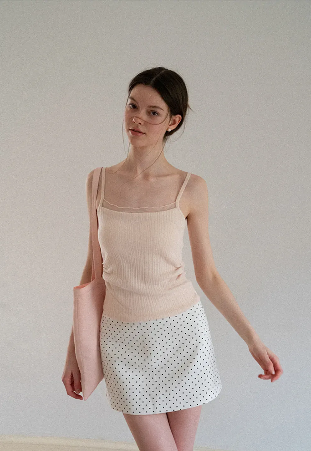 V Neck Button Front Knit Cardigan with Tank Top