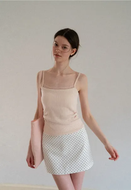 V Neck Button Front Knit Cardigan with Tank Top