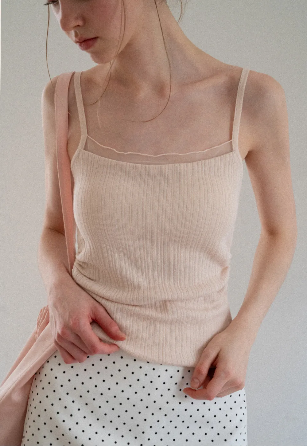 V Neck Button Front Knit Cardigan with Tank Top