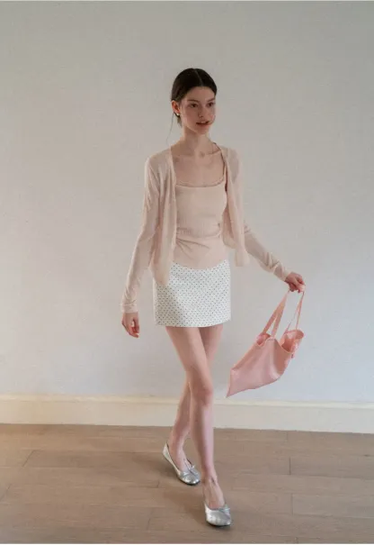 V Neck Button Front Knit Cardigan with Tank Top