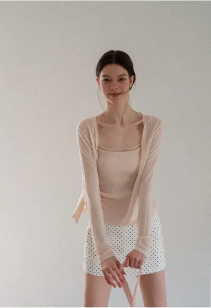 V Neck Button Front Knit Cardigan with Tank Top