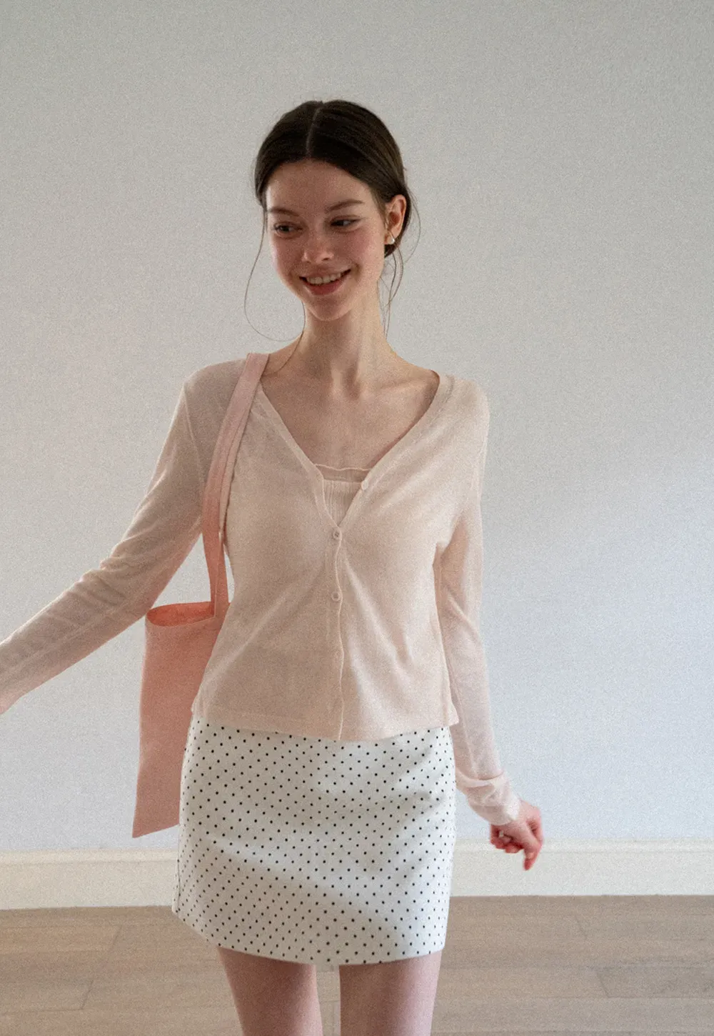 V Neck Button Front Knit Cardigan with Tank Top