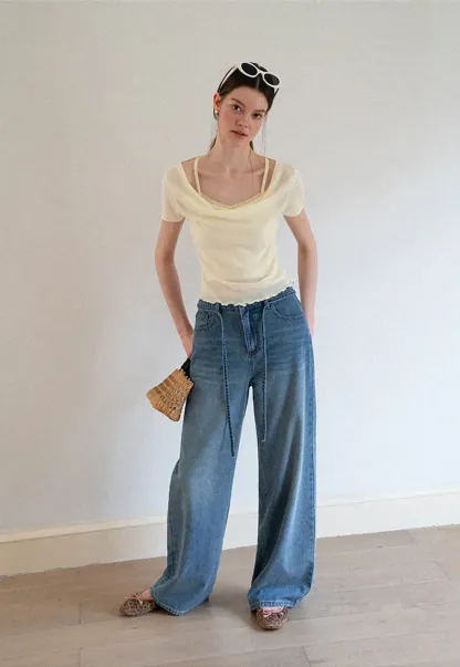 Cowl Neck Short Sleeve Woolen Knit Sweater