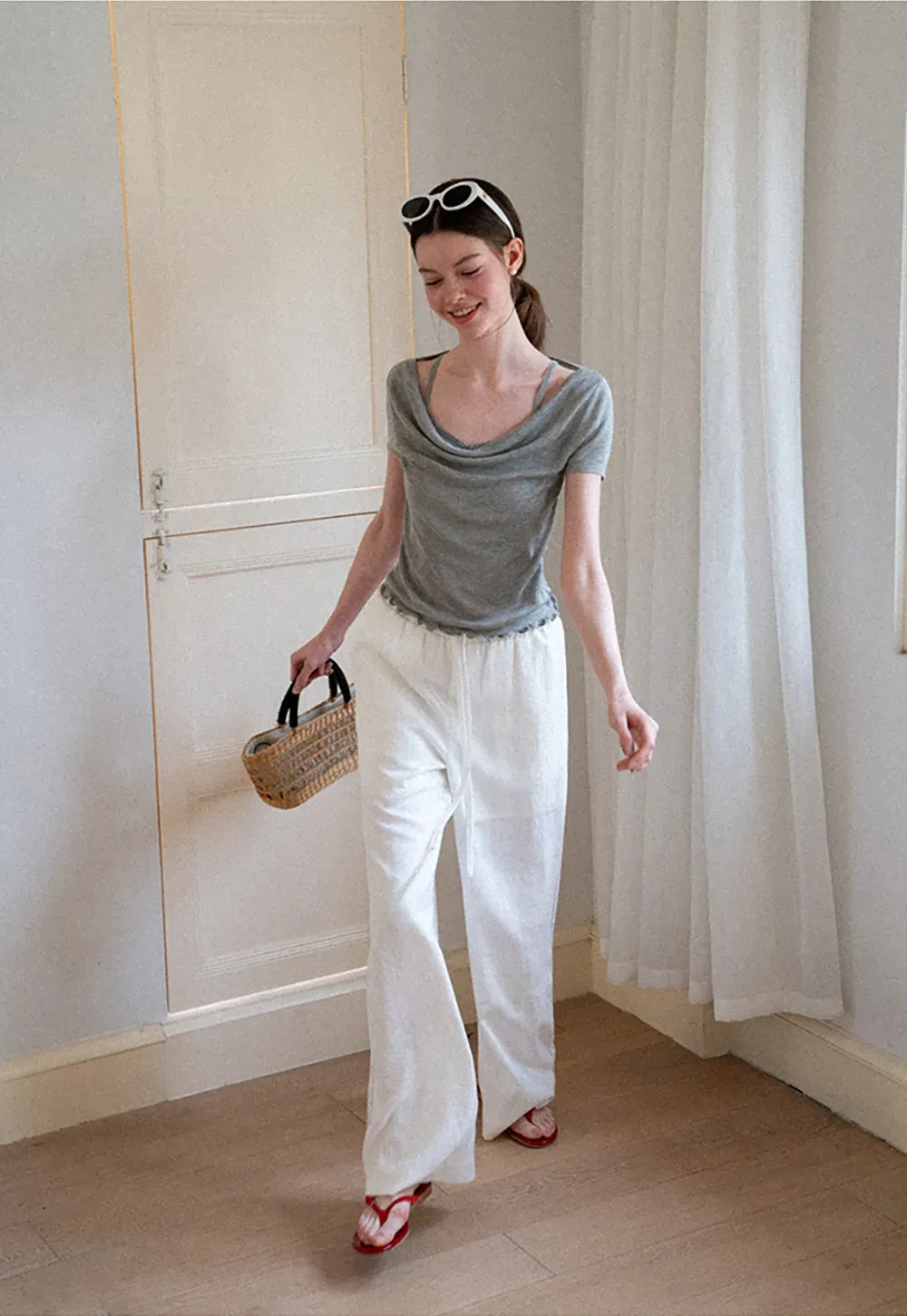 Cowl Neck Short Sleeve Woolen Knit Sweater