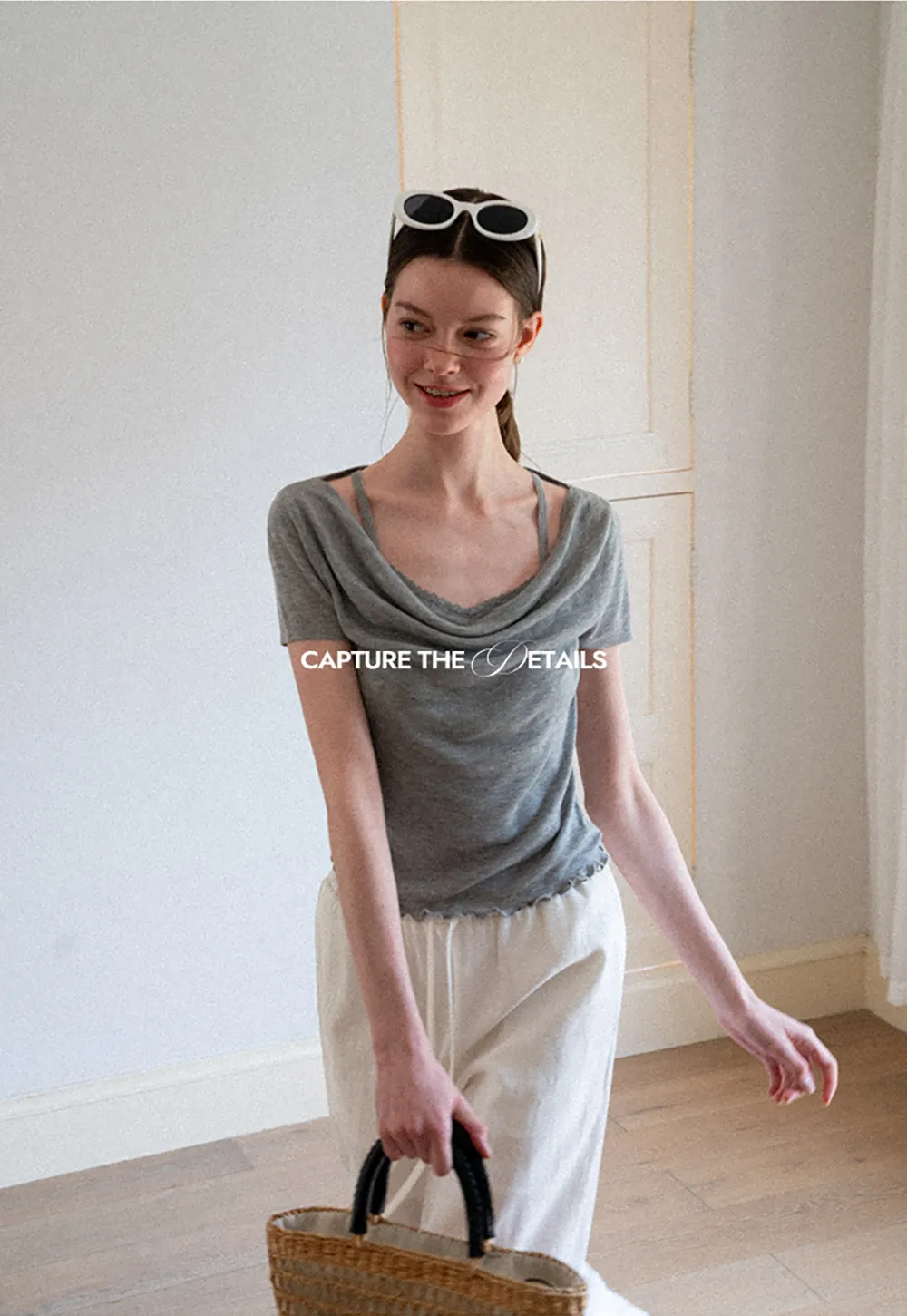 Cowl Neck Short Sleeve Woolen Knit Sweater