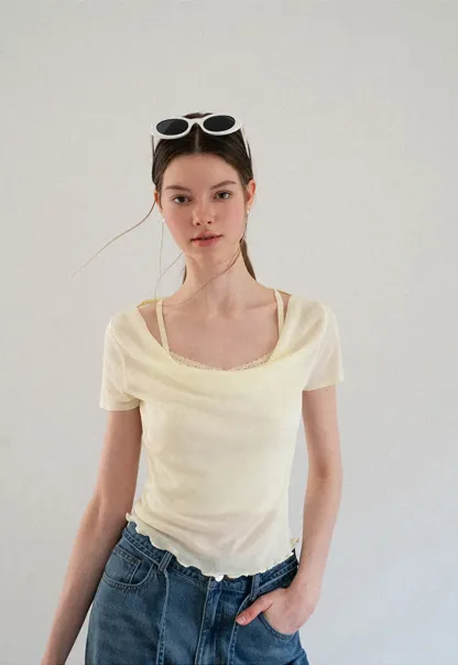 Cowl Neck Short Sleeve Woolen Knit Sweater