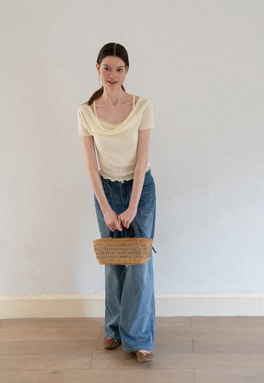 Cowl Neck Short Sleeve Woolen Knit Sweater