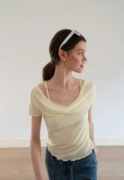 Cowl Neck Short Sleeve Woolen Knit Sweater