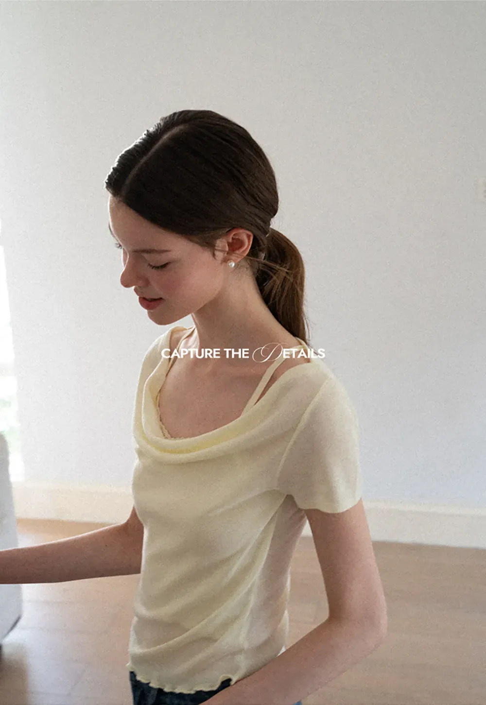 Cowl Neck Short Sleeve Woolen Knit Sweater