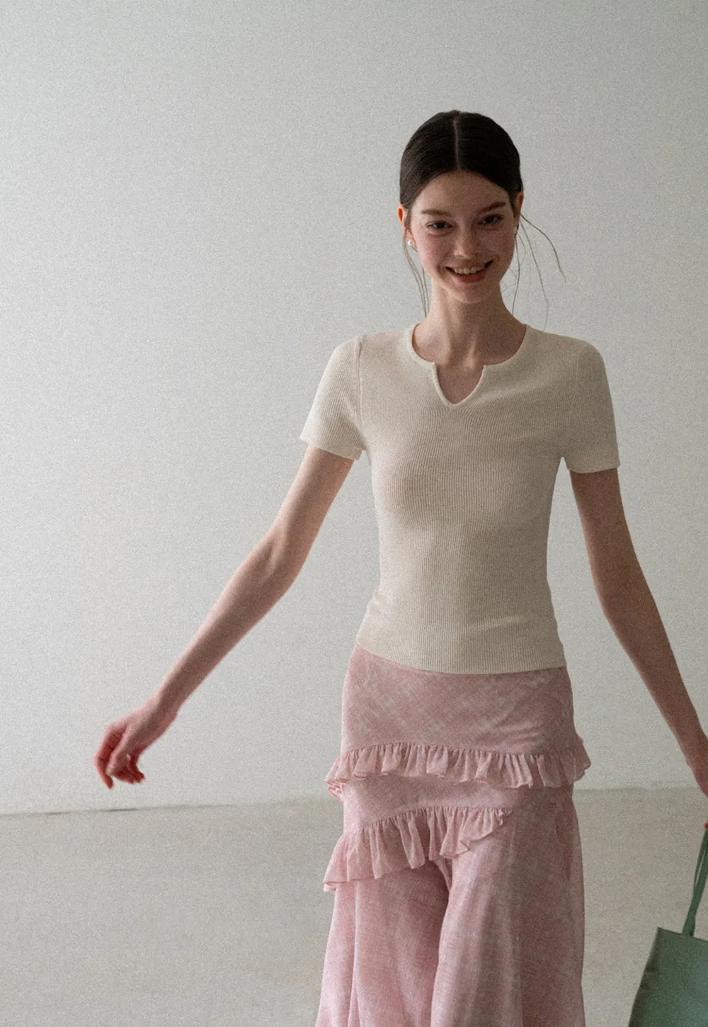 Ribbed Knit Short Sleeve Top