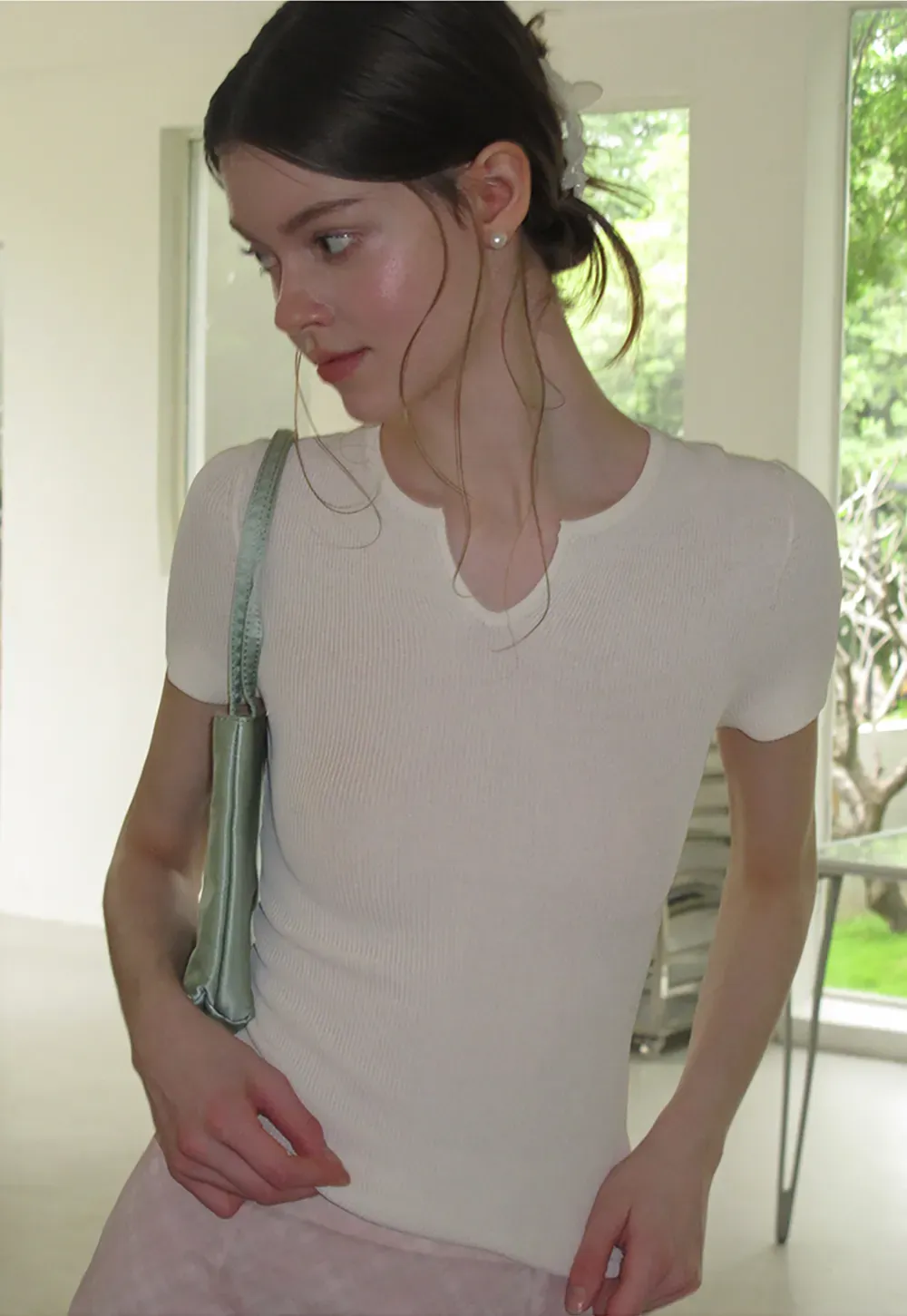 Ribbed Knit Short Sleeve Top