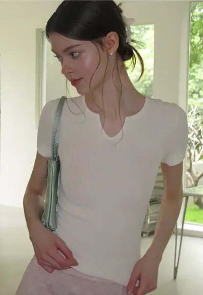 Ribbed Knit Short Sleeve Top