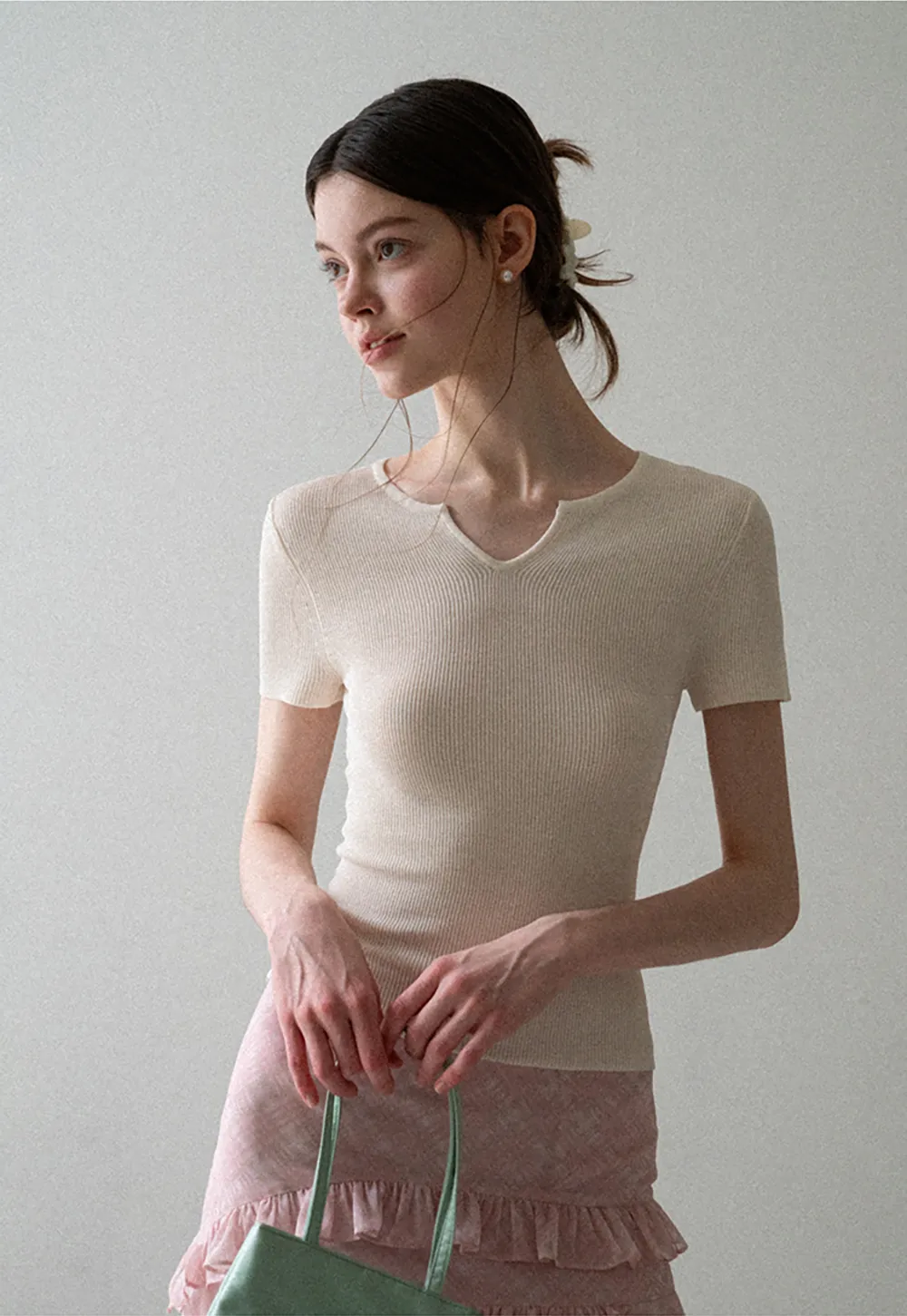 Ribbed Knit Short Sleeve Top