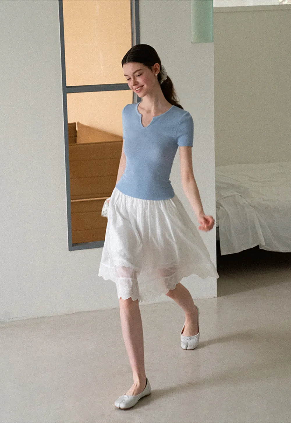 Ribbed Knit Short Sleeve Top