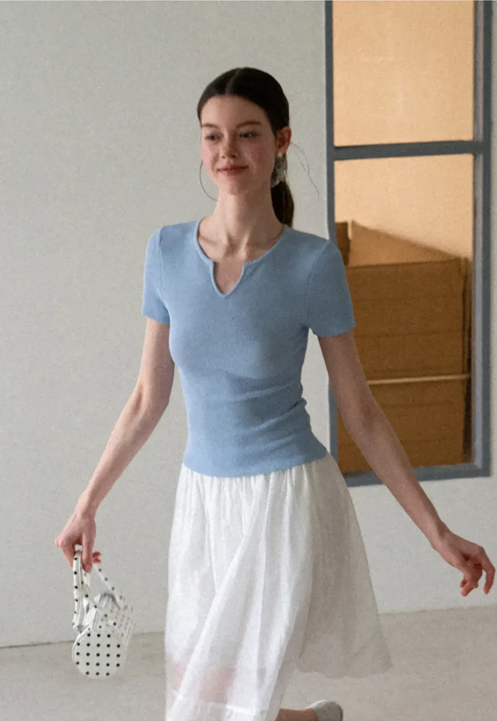 Ribbed Knit Short Sleeve Top