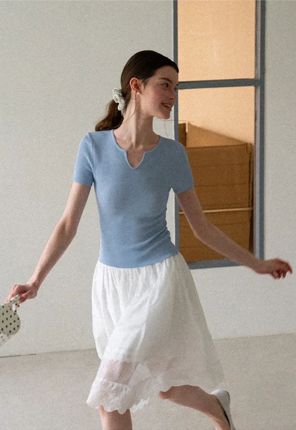 Ribbed Knit Short Sleeve Top