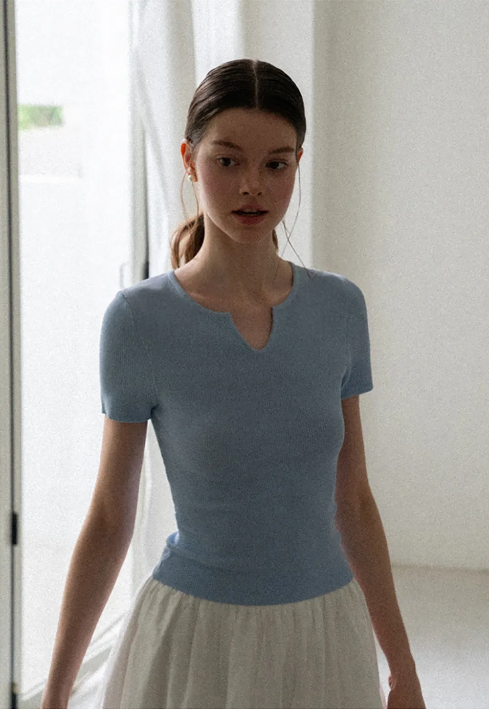 Ribbed Knit Short Sleeve Top