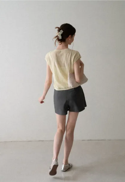 Diamond Knit Button Front Short Sleeve Sweater
