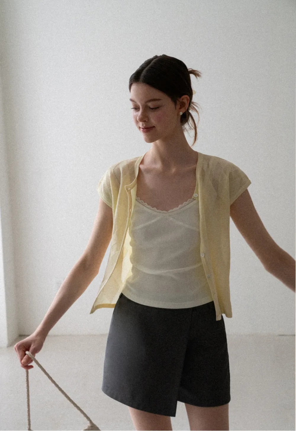 Diamond Knit Button Front Short Sleeve Sweater