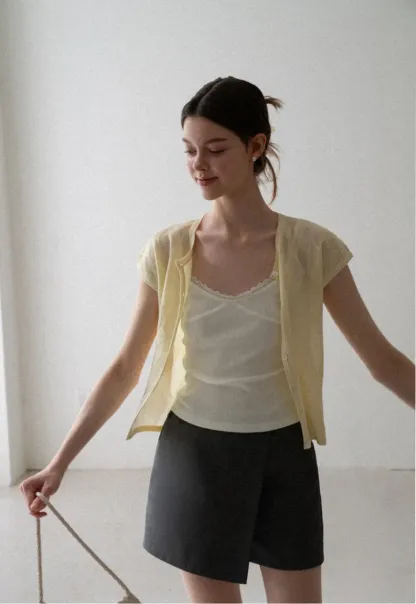 Diamond Knit Button Front Short Sleeve Sweater