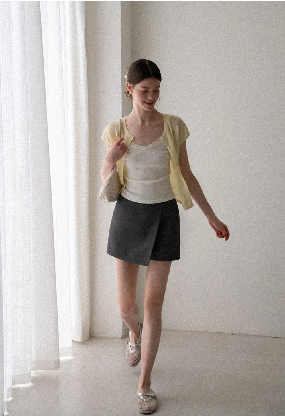 Diamond Knit Button Front Short Sleeve Sweater